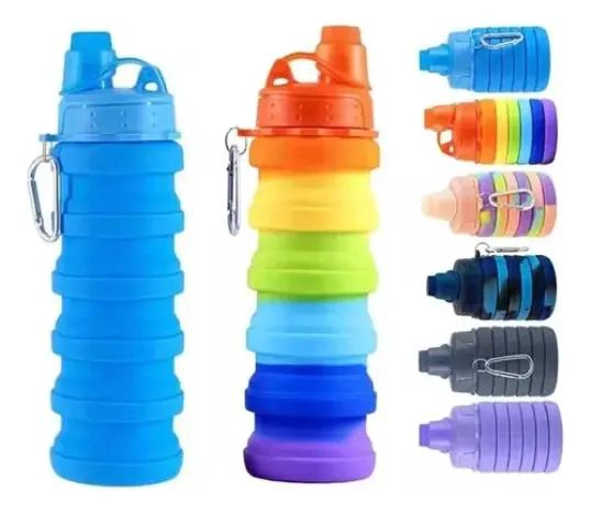 BOTELLA PLEGABLE DE SILICONA PARA AGUA DEPORTIVA Y ESCOLAR - 1
