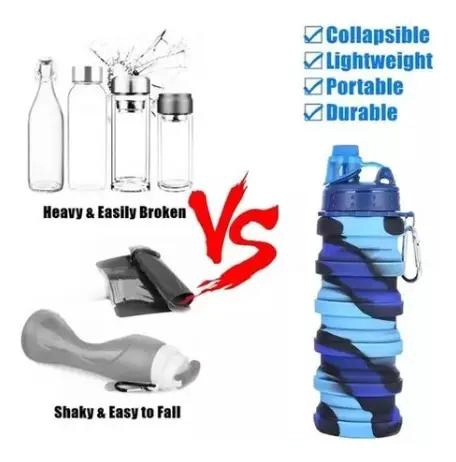 BOTELLA PLEGABLE DE SILICONA PARA AGUA DEPORTIVA Y ESCOLAR - 4