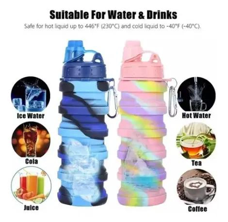 BOTELLA PLEGABLE DE SILICONA PARA AGUA DEPORTIVA Y ESCOLAR - 8