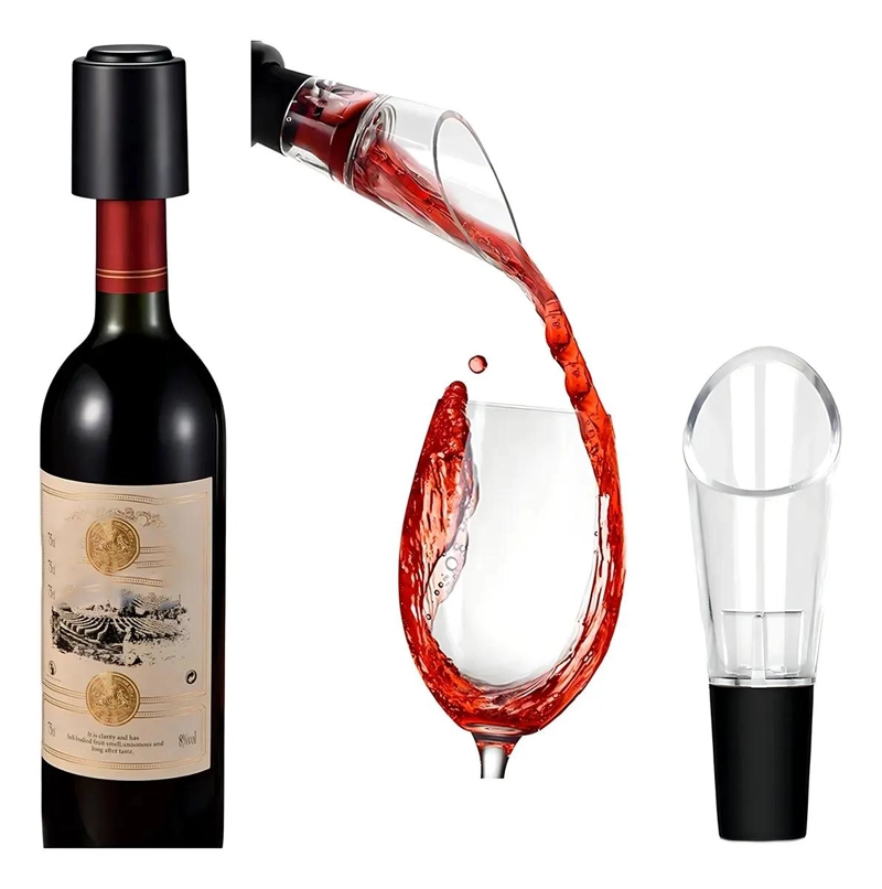 SET DE TAPON HERME TICO Y AIREADORES PARA VINO COLOR NEGRO - 1