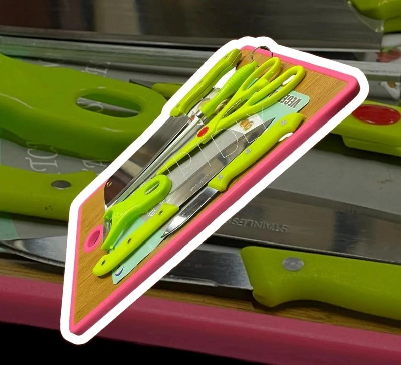 SET DE CUCHILLOS DE COCINA CON TABLA, AFILADOR Y PELADOR 7 PIEZAS - 1