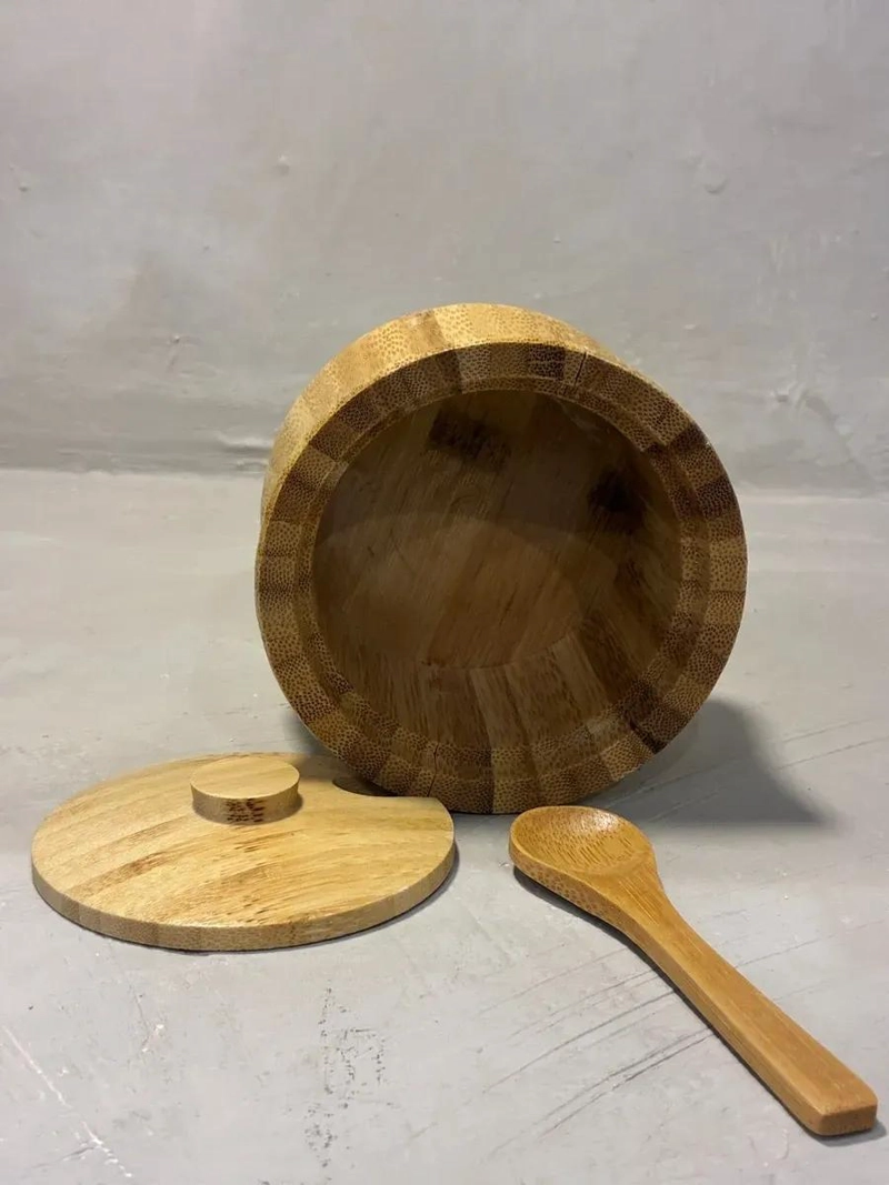 TARRO DE BAMBU CON TAPA Y CUCHARA PARA AZUCAR EN COCINA - 7