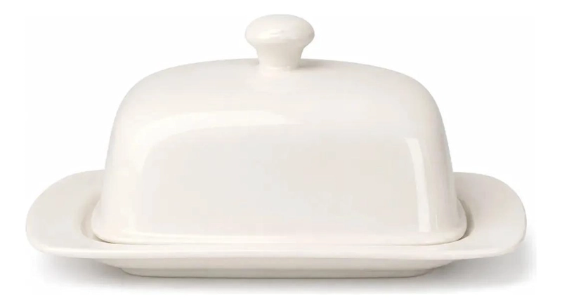 MANTEQUILLERA CERAMICA TIPO DOMO CON BASE Y TAPA BLANCA - 1