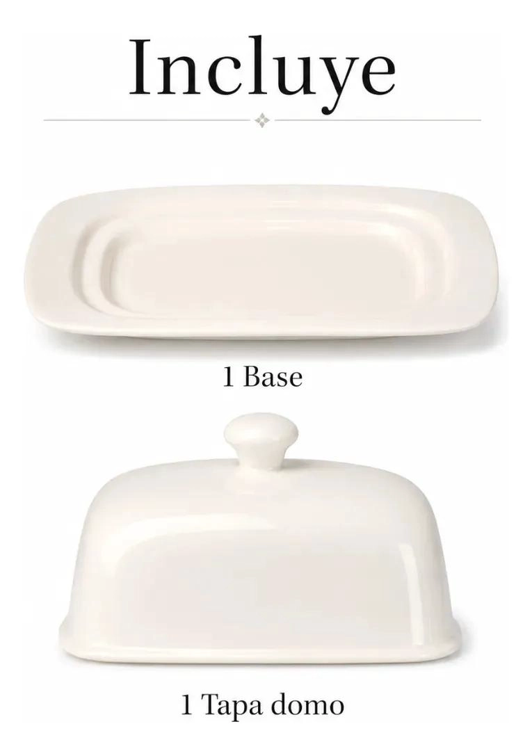 MANTEQUILLERA CERAMICA TIPO DOMO CON BASE Y TAPA BLANCA - 3