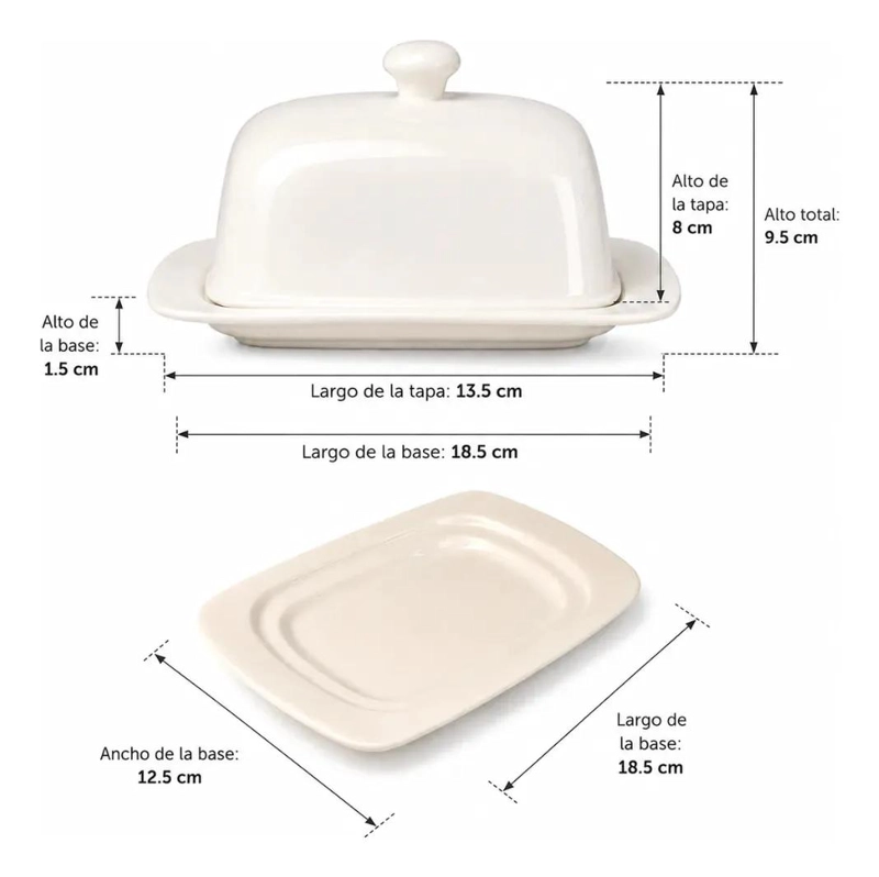 MANTEQUILLERA CERAMICA TIPO DOMO CON BASE Y TAPA BLANCA - 4