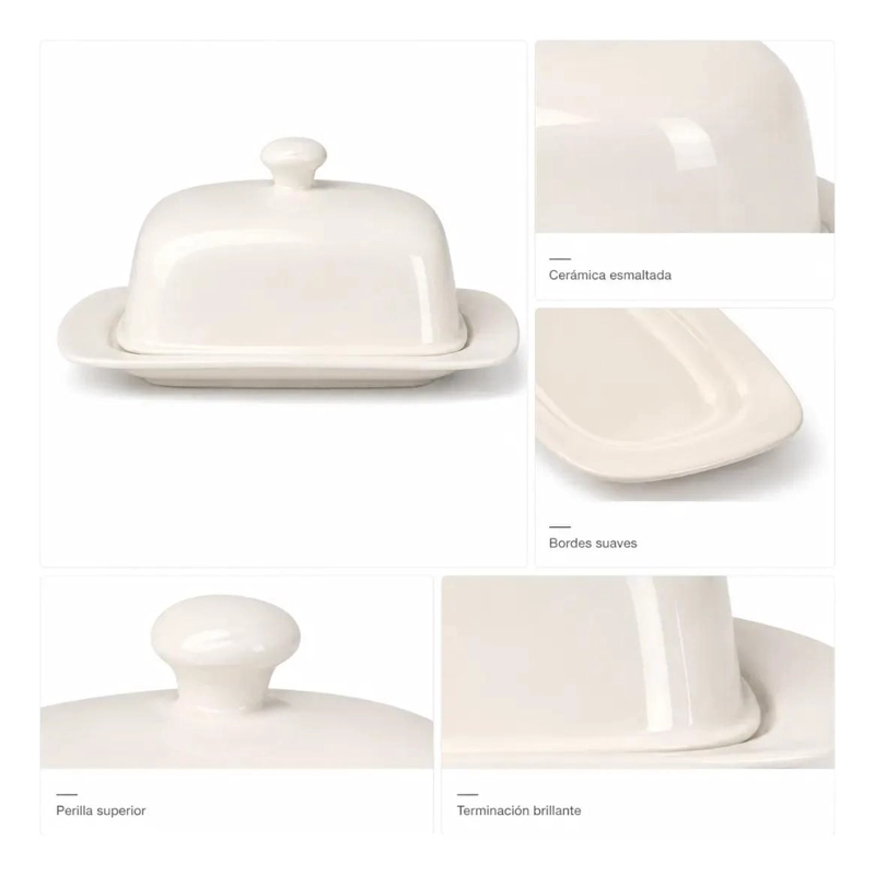 MANTEQUILLERA CERAMICA TIPO DOMO CON BASE Y TAPA BLANCA - 5