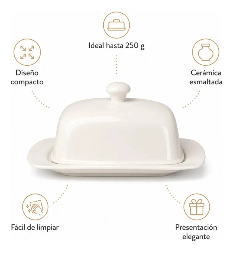 MANTEQUILLERA CERAMICA TIPO DOMO CON BASE Y TAPA BLANCA - 6
