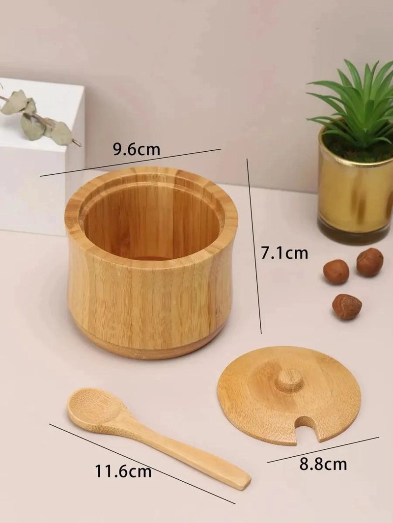 TARRO DE BAMBU CON TAPA Y CUCHARA PARA AZUCAR EN COCINA - 4