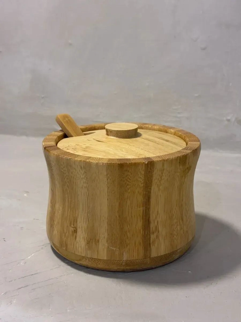 TARRO DE BAMBU CON TAPA Y CUCHARA PARA AZUCAR EN COCINA - 6
