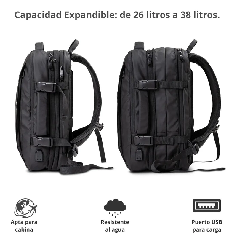 PACK DE 2 MOCHILAS IMPERMEABLES EXPANSIBLES 35L NEGRO - 3