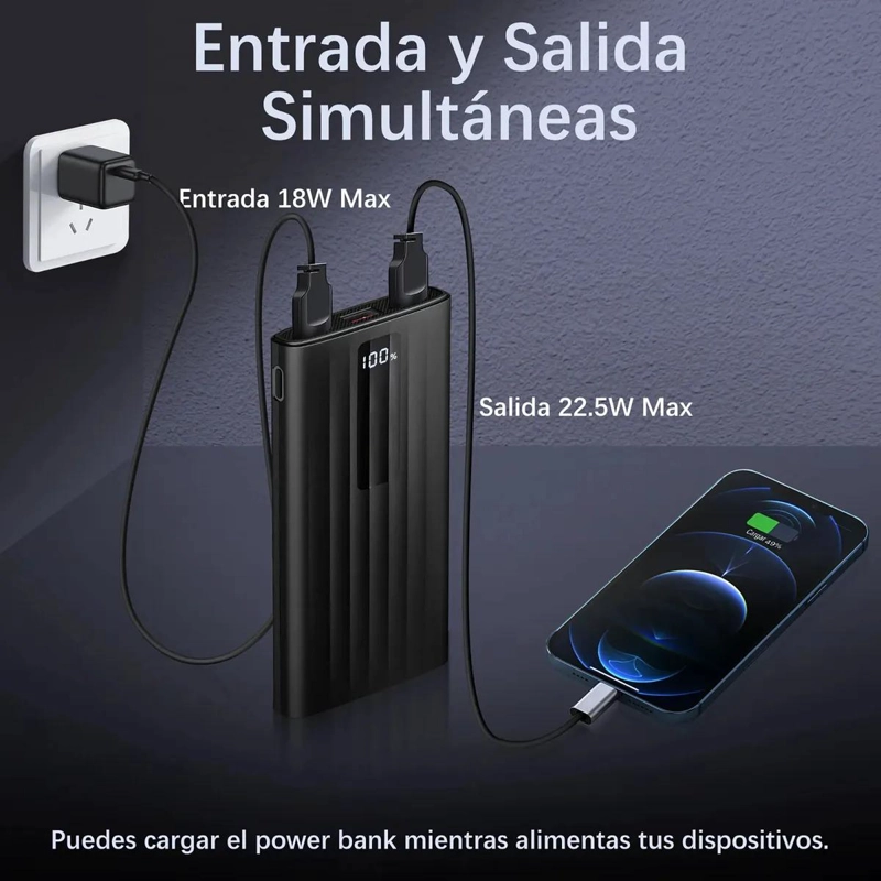 BATERIA EXTERNA 10000MAH CARGADOR PORTATIL 22.5W - 3