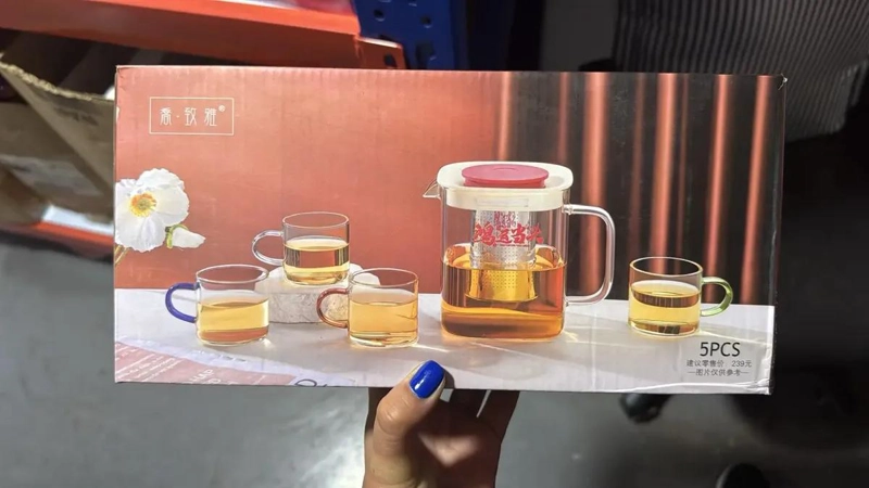 TETERA DE VIDRIO CON INFUSOR Y 4 TAZAS DE TE - 7