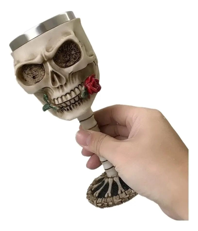 COPA DE CALAVERA ROSA DE ACERO INOXIDABLE PARA HALLOWEEN - 2