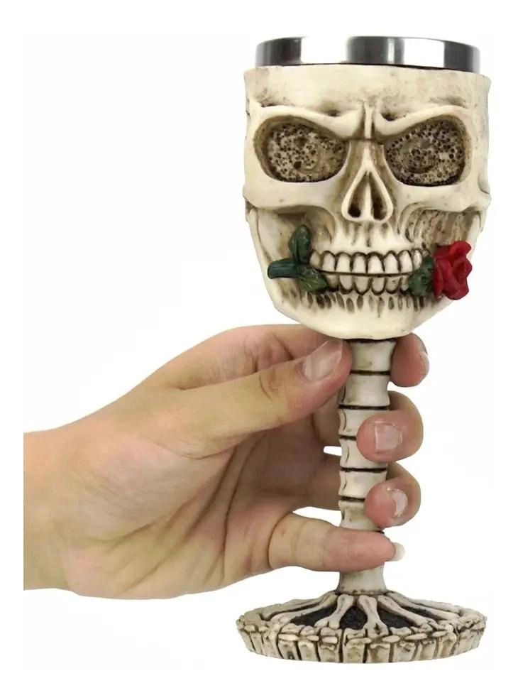COPA DE CALAVERA ROSA DE ACERO INOXIDABLE PARA HALLOWEEN - 4