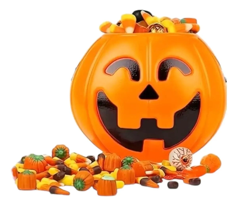 CUBETA CALABAZA ILUMINADA CON LUZ Y SONIDO PARA HALLOWEEN - 1