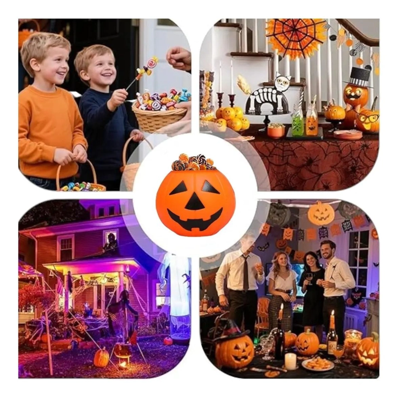 CUBETA CALABAZA ILUMINADA CON LUZ Y SONIDO PARA HALLOWEEN - 6