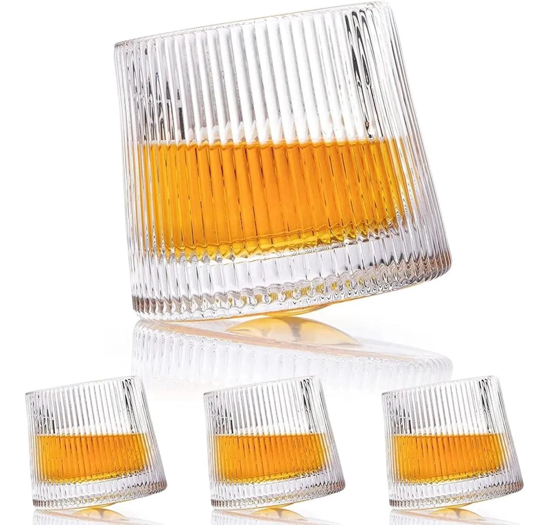 VASOS DE VIDRIO GIRATORIO 360 PARA WHISKY CON DISEÑO ELEGANTE - 4