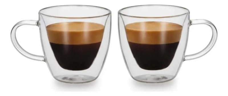 SET DE 2 TAZAS DE VIDRIO DOBLE PARED PARA CAFE  Y TE  80ML - 1