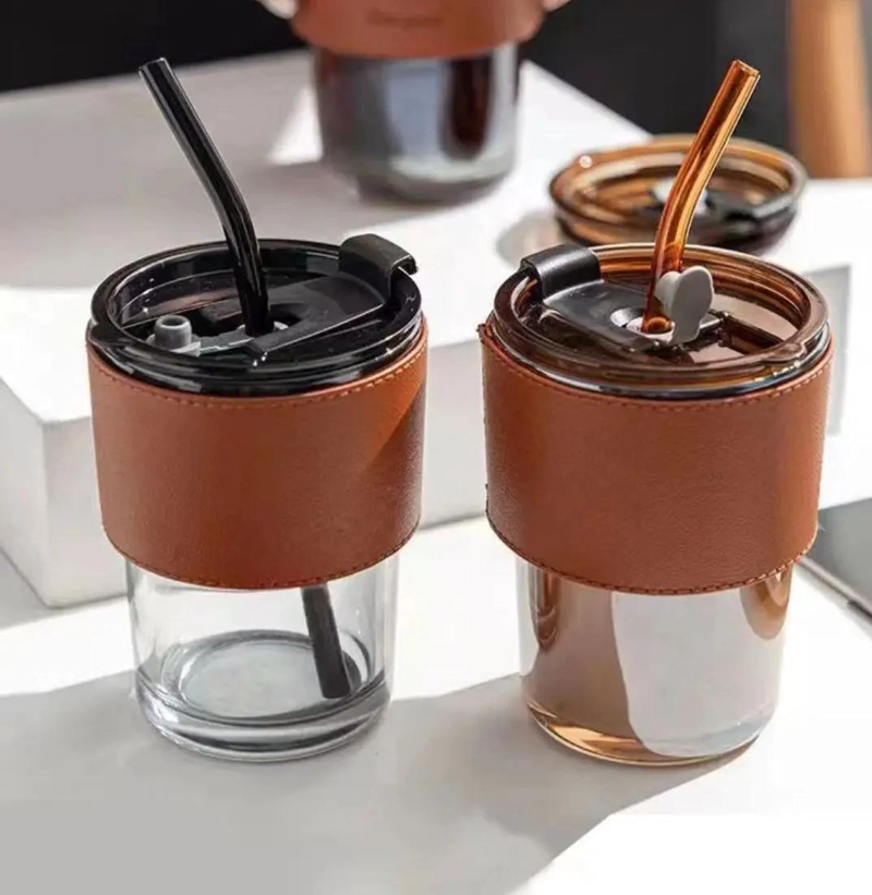 VASO DE VIDRIO CON TAPA HERME TICA Y BOMBILLA DE 400 ML - 2