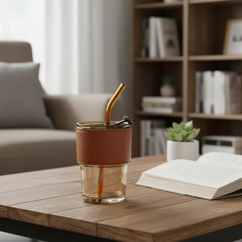 VASO DE VIDRIO CON TAPA HERME TICA Y BOMBILLA DE 400 ML - 4