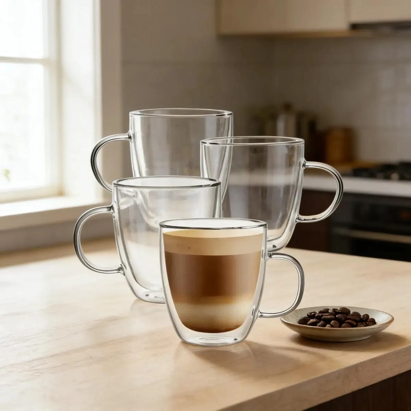 JUEGO DE 4 TAZAS DE CAFE  DE VIDRIO TE RMICO 350ML - 1