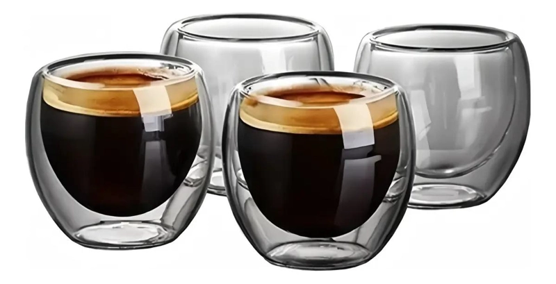 JUEGO DE 4 TAZAS DE CAFE  DOBLE PARED 250ML COLOR BLANCO - 1
