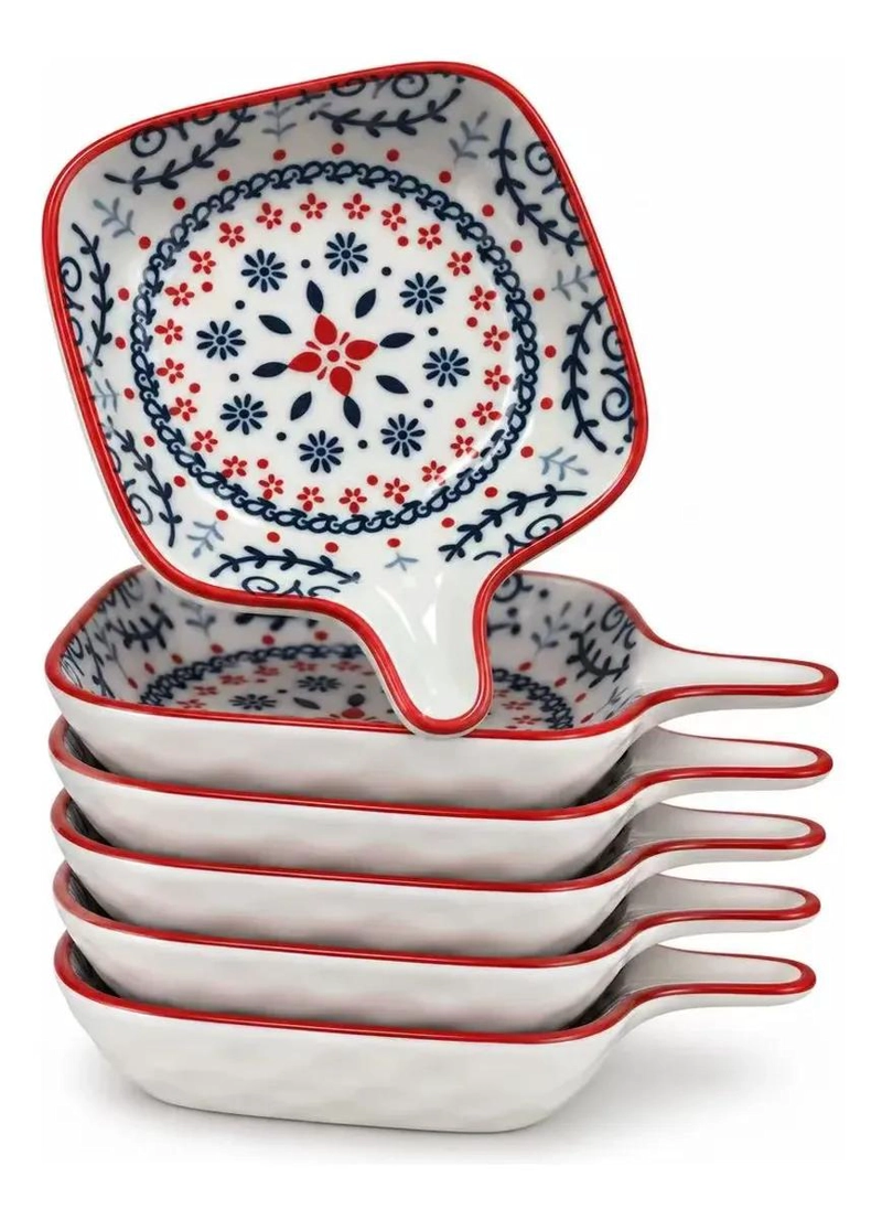 SET DE 6 POCILLOS DE CERAMICA PARA SALSAS CON DISEÑO FLORAL - 1