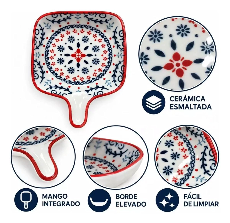 SET DE 6 POCILLOS DE CERAMICA PARA SALSAS CON DISEÑO FLORAL - 3