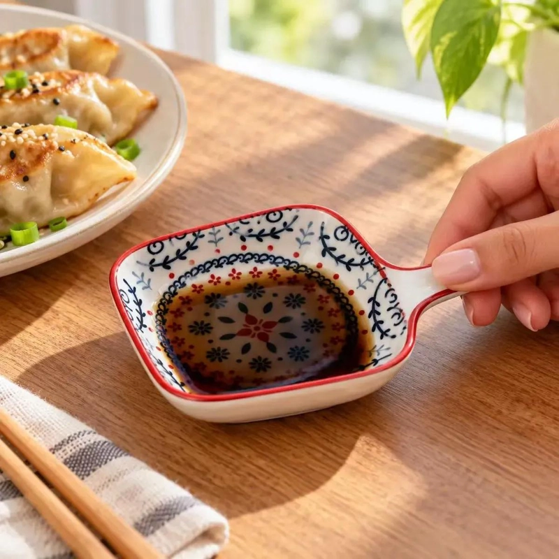 SET DE 6 POCILLOS DE CERAMICA PARA SALSAS CON DISEÑO FLORAL - 5