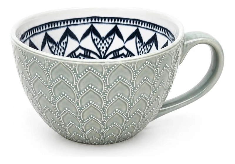 TAZA CILINDRICA MANDALA DE CERAMICA CELESTE 350 ML - 4