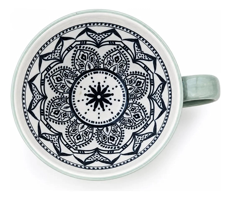 TAZA CILINDRICA MANDALA DE CERAMICA CELESTE 350 ML - 5