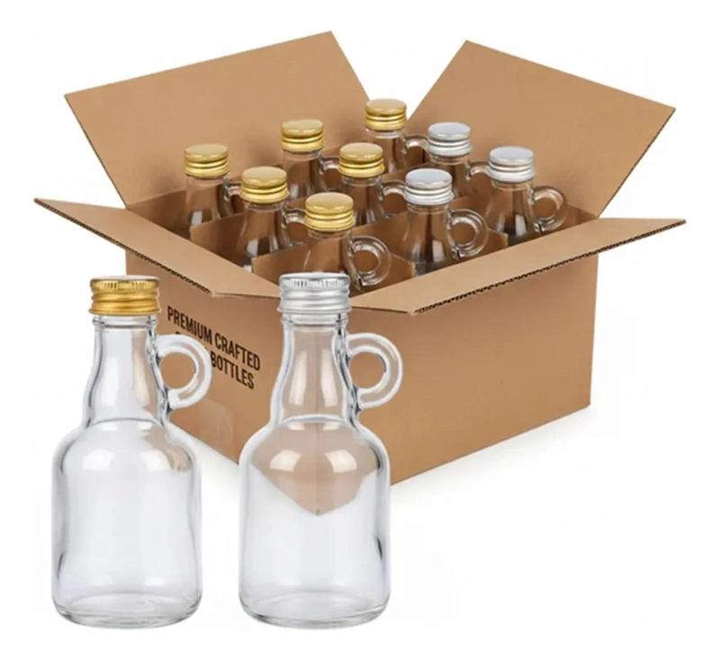 PACK DE 12 MINI BOTELLAS DE VIDRIO DE 100ML CON ASA - 1