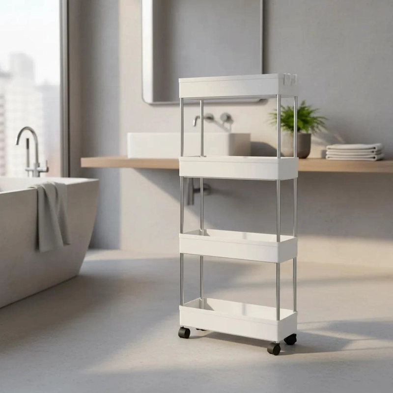 ESTANTE ORGANIZADOR ANGOSTO PARA BAÑO Y COCINA CON RUEDAS - 1