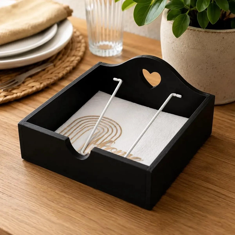 SERVILLETERO RECTANGULAR DE MADERA NEGRA Y METAL ELEGANTE - 1