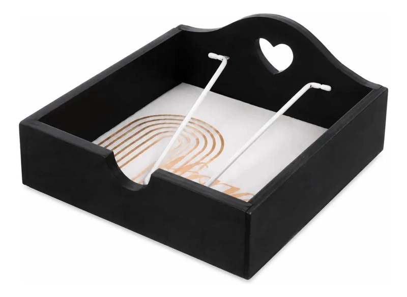 SERVILLETERO RECTANGULAR DE MADERA NEGRA Y METAL ELEGANTE - 2