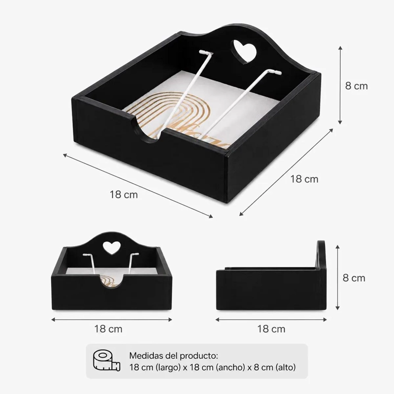 SERVILLETERO RECTANGULAR DE MADERA NEGRA Y METAL ELEGANTE - 3