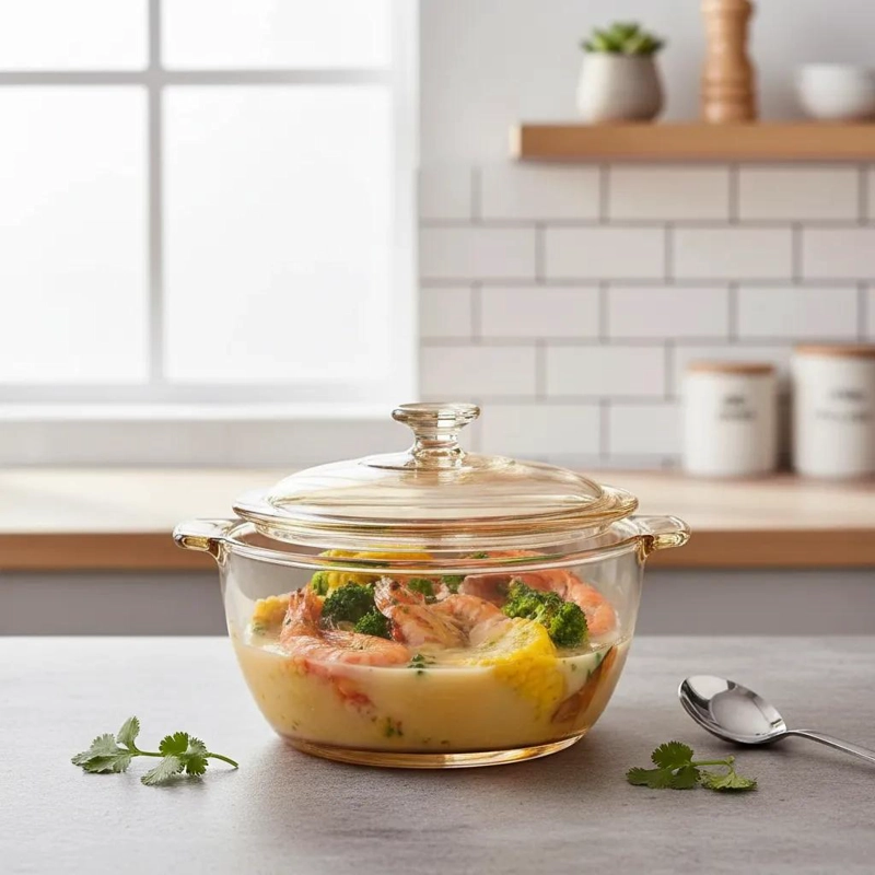 OLLA DE VIDRIO 900ML CON TAPA RESISTENTE AL CALOR - 1
