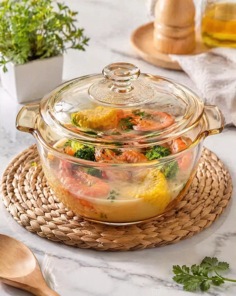 OLLA DE VIDRIO 900ML CON TAPA RESISTENTE AL CALOR - 2
