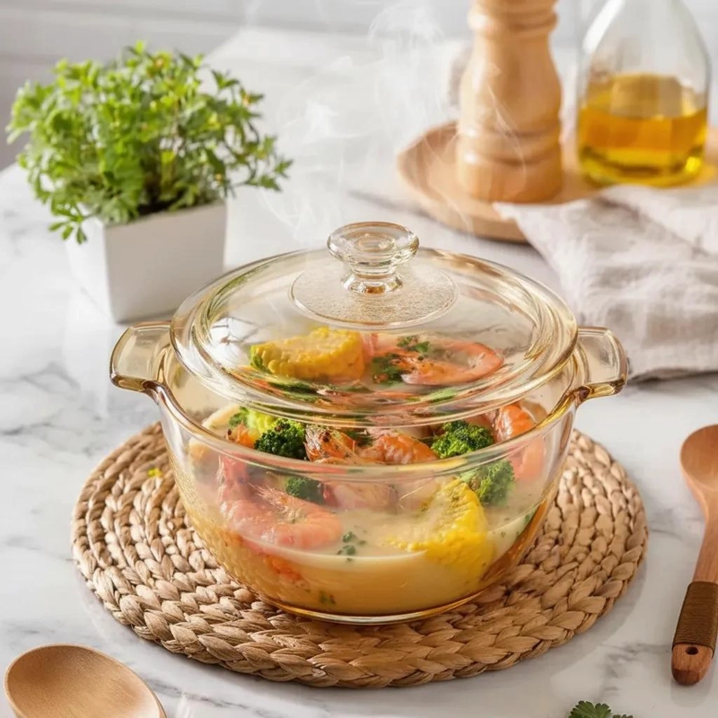 OLLA DE VIDRIO 900ML CON TAPA RESISTENTE AL CALOR - 5