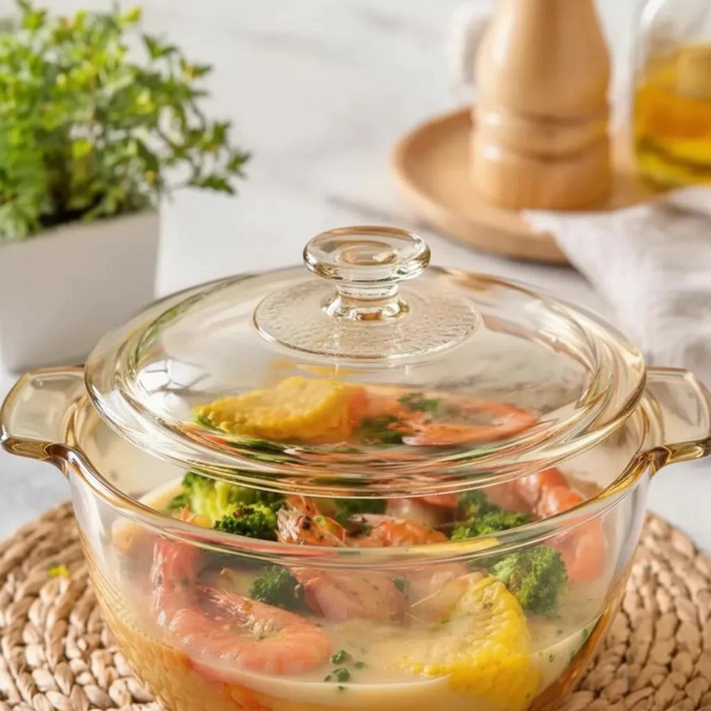 OLLA DE VIDRIO 900ML CON TAPA RESISTENTE AL CALOR - 6