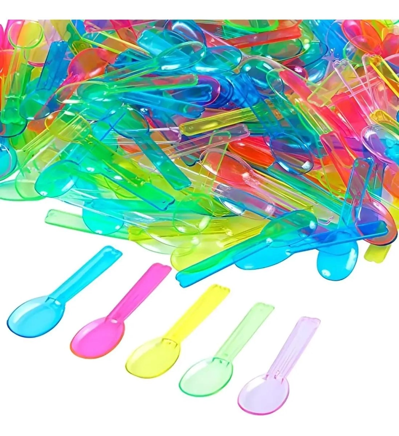 CUCHARAS DE ACRILICO PARA POSTRES EN COLORES SURTIDOS 500 UNIDADES - 1