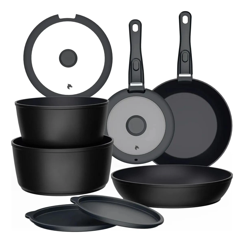 BATERIA DE COCINA 11 PIEZAS ALUMINIO FORJADO COLOR NEGRO - 1