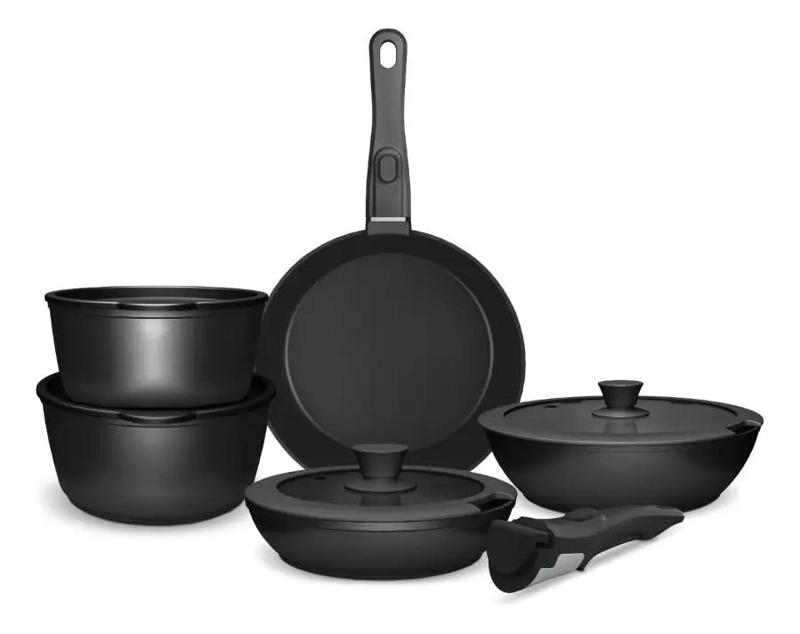 BATERIA DE COCINA 11 PIEZAS ALUMINIO FORJADO COLOR NEGRO - 2