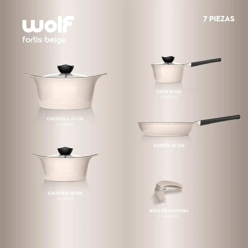 SET DE COCINA DE ALUMINIO FUNDIDO 7 PIEZAS BEIGE - 3