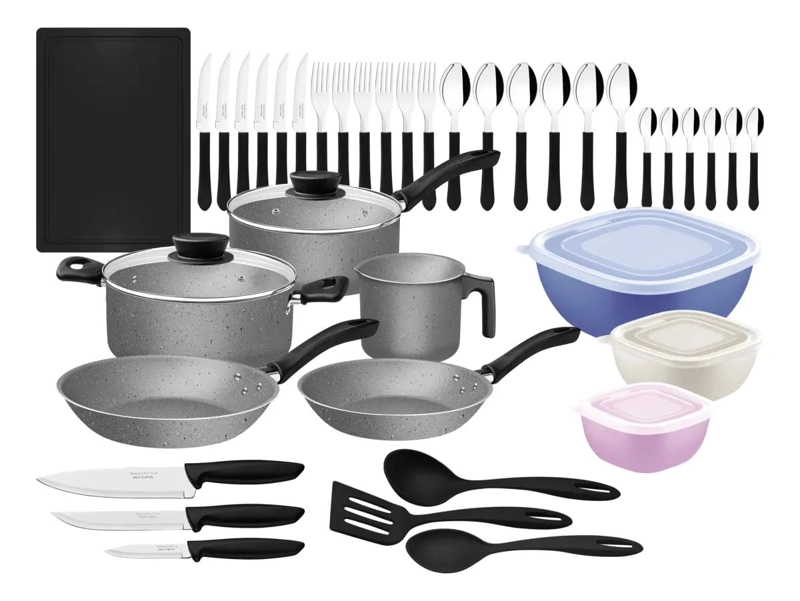 KIT DE COCINA ANTIADHERENTE 44 PIEZAS CON UTENSILIOS Y OLLAS - 1