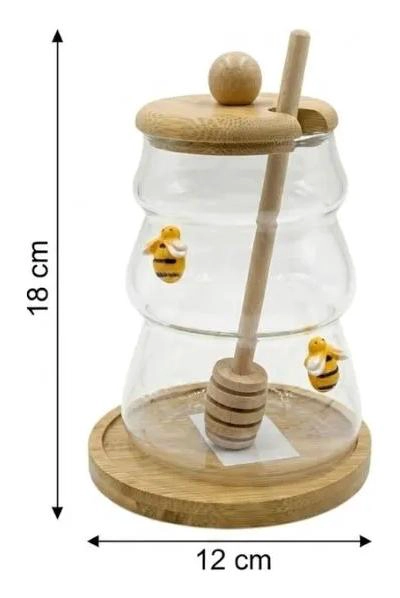 FRASCO DE VIDRIO PARA MIEL CON TAPA DE BAMBU Y DIPPER - 2