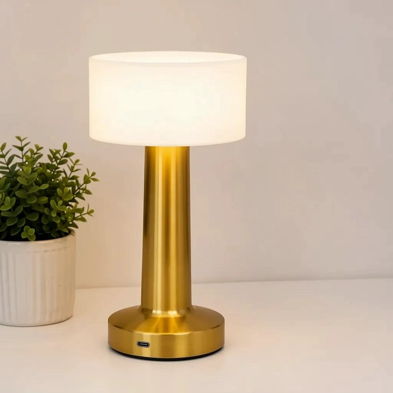 LAMPARA DE MESA RECARGABLE LED DORADA CON LUZ CALIDA - 1
