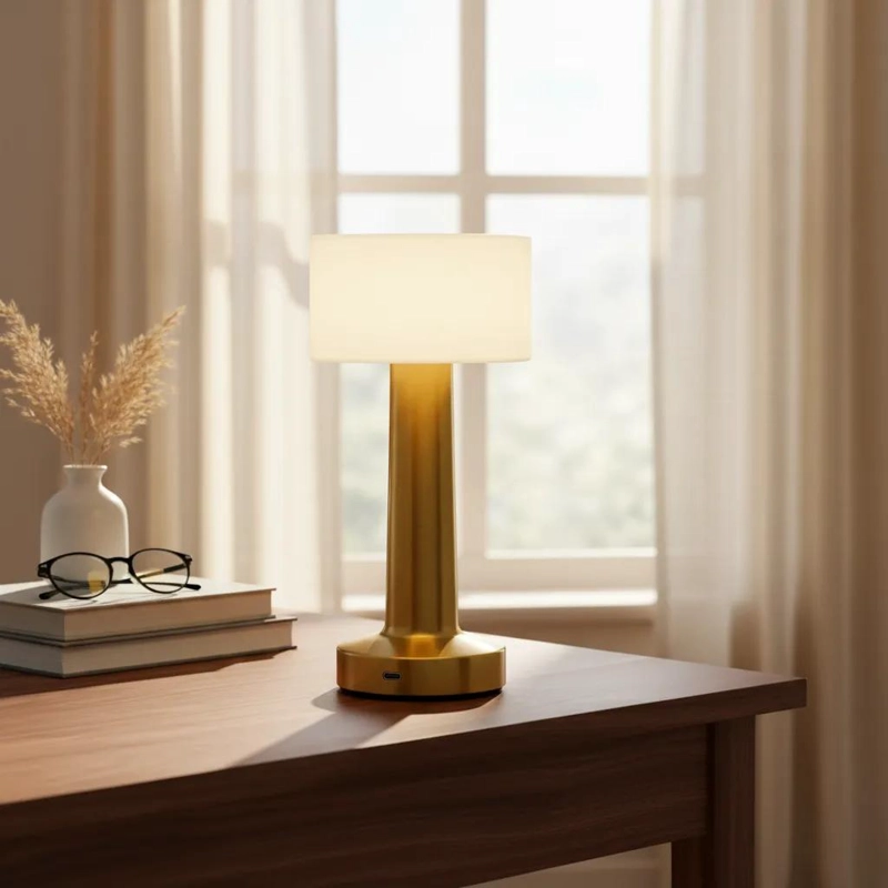 LAMPARA DE MESA RECARGABLE LED DORADA CON LUZ CALIDA - 2