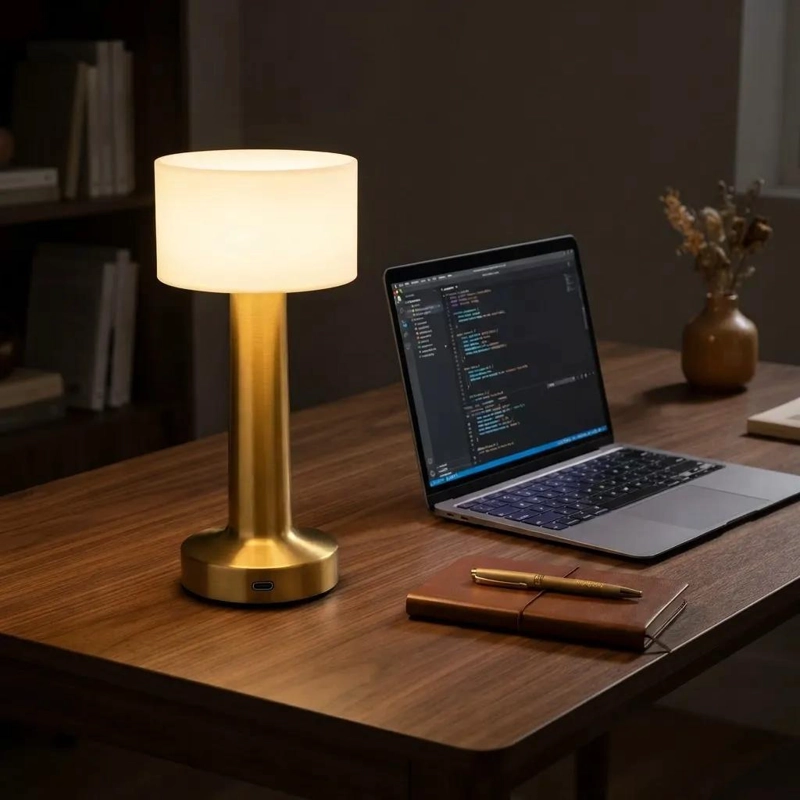 LAMPARA DE MESA RECARGABLE LED DORADA CON LUZ CALIDA - 3