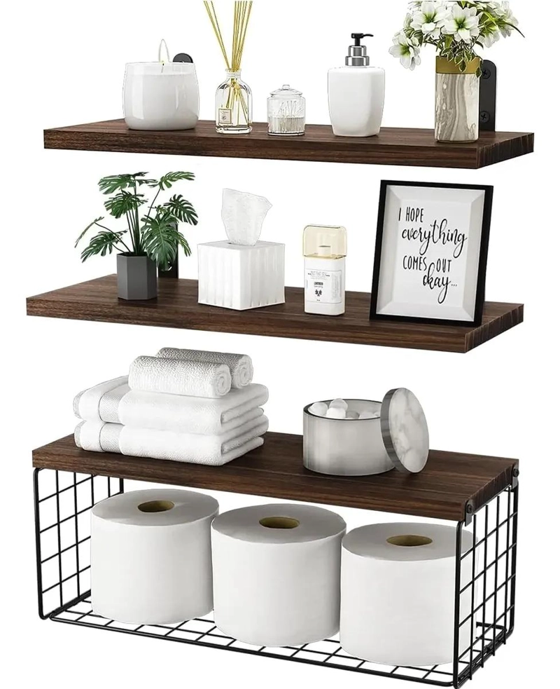 ESTANTE FLOTANTE DE PARED PARA BAÑO CON 3 NIVELES Y TOALLERO - 1